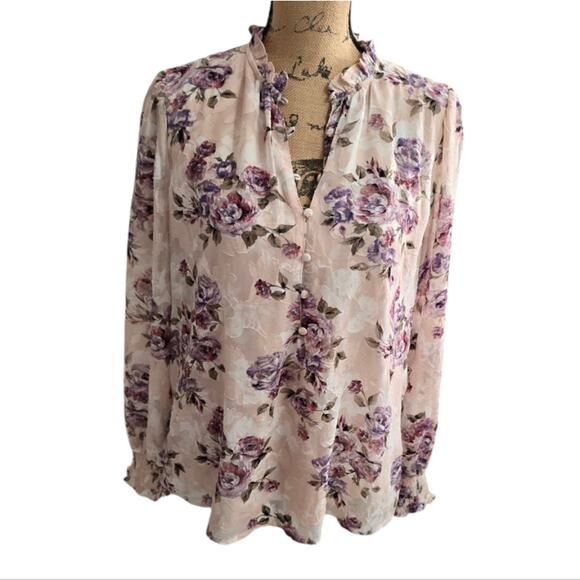 Joie Victorian Floral Print Long Sleeve Burnout Blouse Shirt Size Large New! - Picture 1 of 11